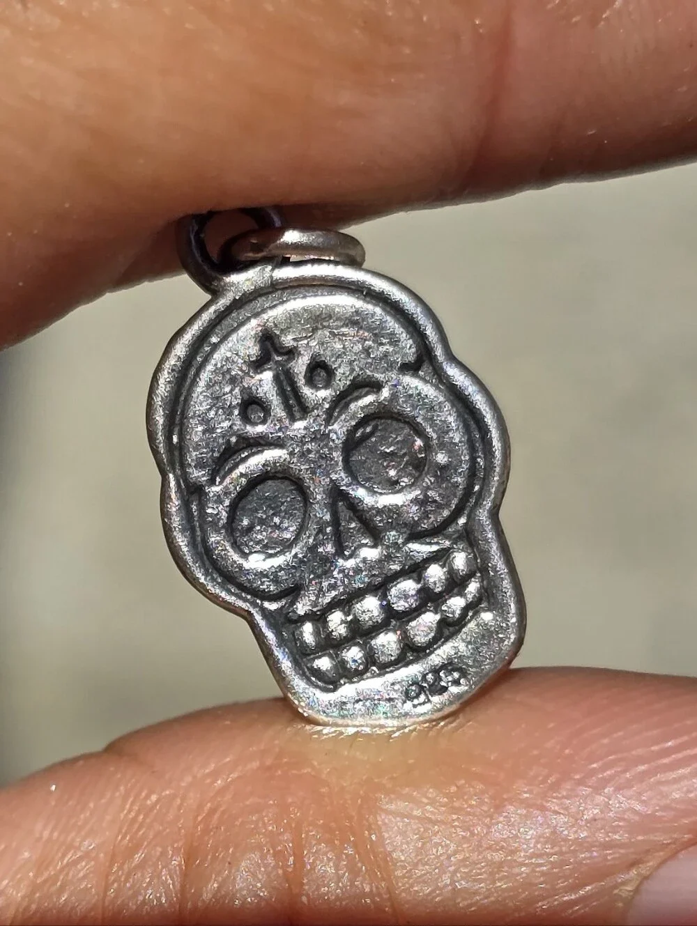 OOAK artisan handcrafted solid 925 sterling silver double sided skull pendant